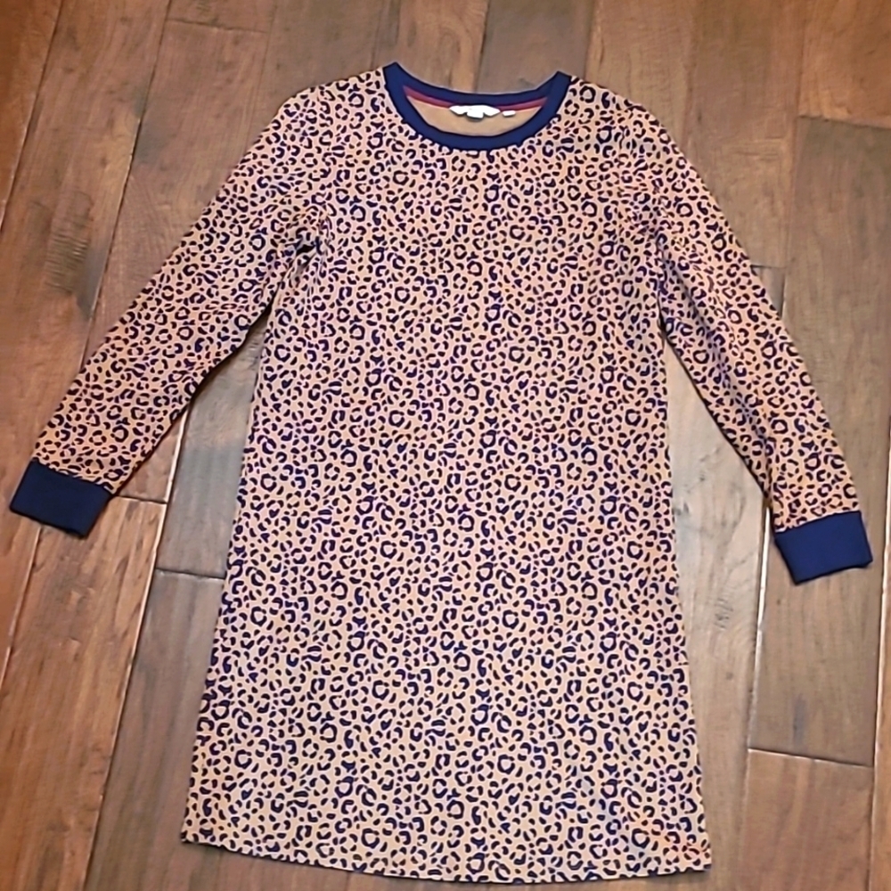 Boden Navy Blue & Brown Animal Print long-sleeved dress size 6